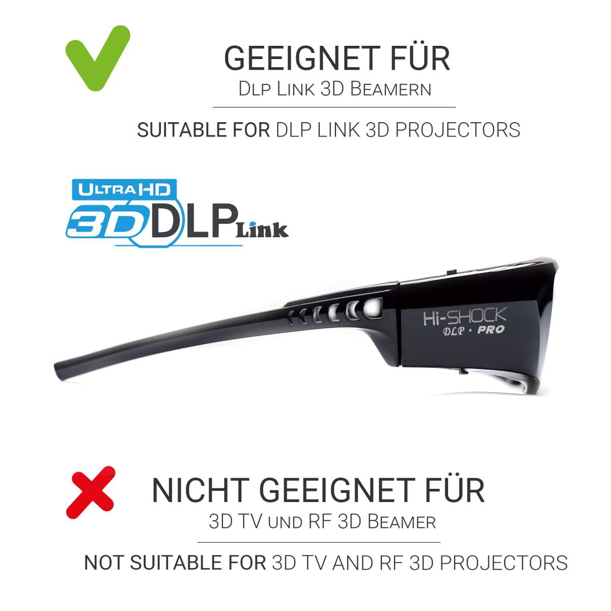 Valerion Occhiali 3D Ricaricabili DLP-Link - Per Proiettori 3D 4K, 120Hz, Leggeri, Fino A 50h Autonomia